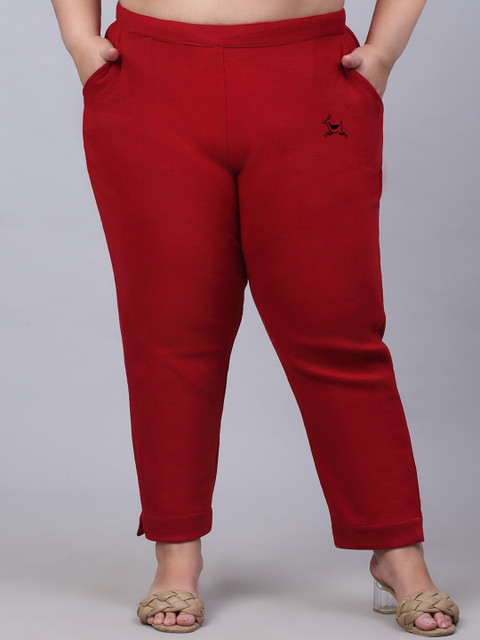 Trend Level Women Plus Size Relaxed Straight Leg Easy Wash Woollen Trousers