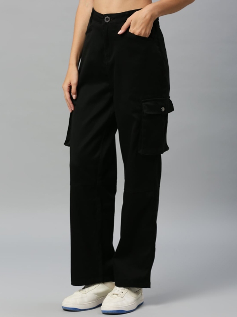 Mast & Harbour Women Black Comfort Slim Fit High-Rise Cargos Trousers - Image 2