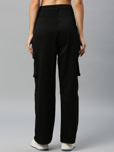 Mast & Harbour Women Black Comfort Slim Fit High-Rise Cargos Trousers - Image 3