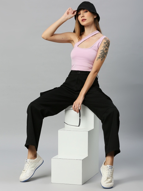 Mast & Harbour Women Black Comfort Slim Fit High-Rise Cargos Trousers - Image 5