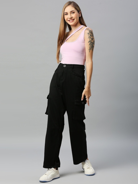 Mast & Harbour Women Black Comfort Slim Fit High-Rise Cargos Trousers - Image 4