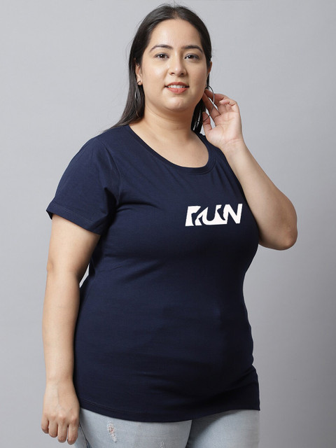 UnaOne Plus Size Typography Printed Pure Cotton T-shirt - Image 3