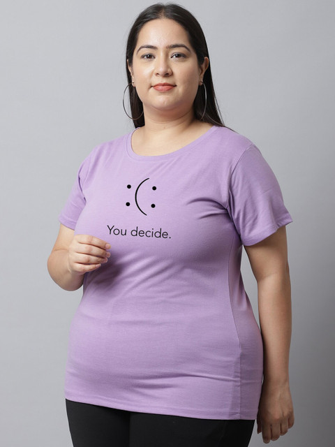 UnaOne Plus Size Typography Printed Pure Cotton T-shirt - Image 4