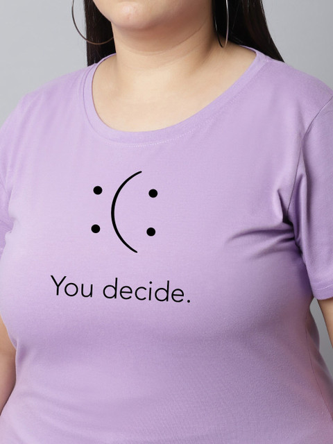 UnaOne Plus Size Typography Printed Pure Cotton T-shirt - Image 2