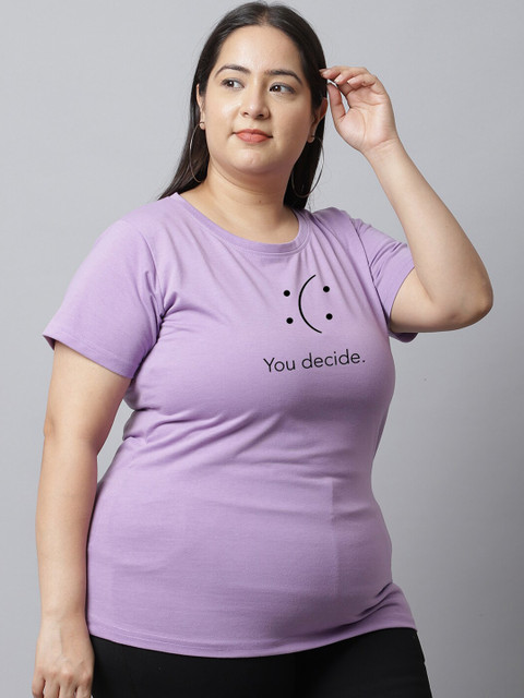 UnaOne Plus Size Typography Printed Pure Cotton T-shirt - Image 3