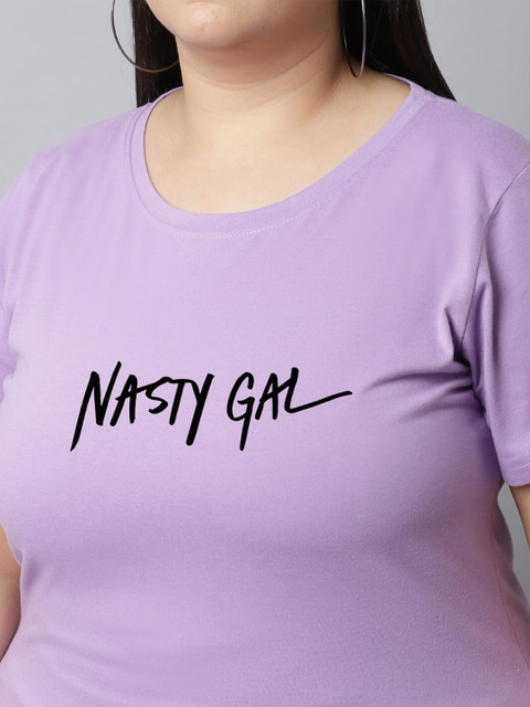 UnaOne Plus Size Typography Printed Pure Cotton T-shirt - Image 2