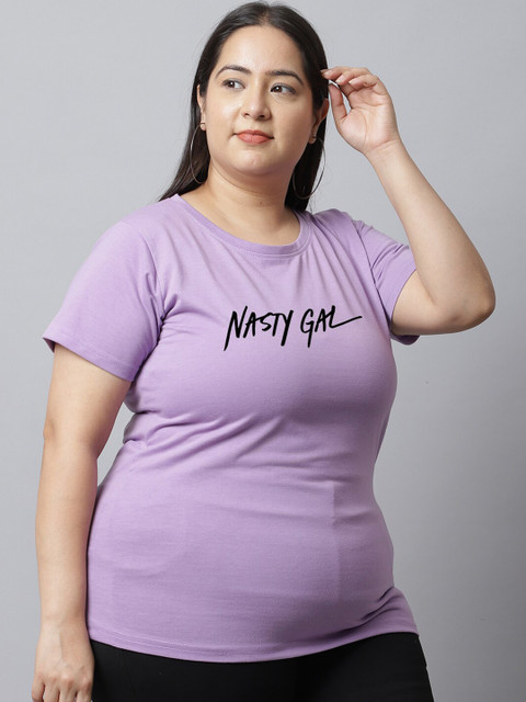 UnaOne Plus Size Typography Printed Pure Cotton T-shirt - Image 3