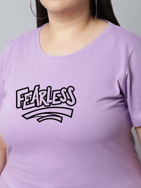 UnaOne Plus Size Typography Printed Pure Cotton T-shirt - Image 2