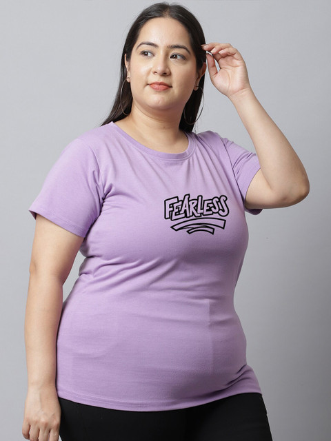 UnaOne Plus Size Typography Printed Pure Cotton T-shirt - Image 3