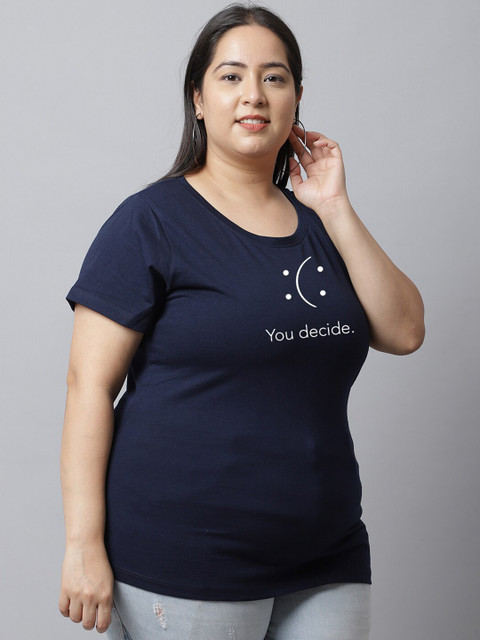 UnaOne Plus Size Typography Printed Pure Cotton T-shirt - Image 3