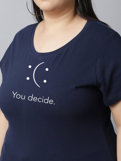 UnaOne Plus Size Typography Printed Pure Cotton T-shirt - Image 2