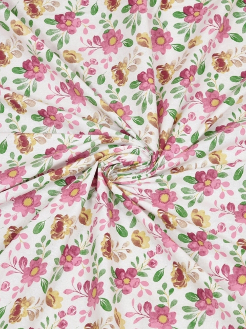 Salona Bichona Pink & White Floral Cotton 144 TC King Bedsheet With 2 Pillow Covers - Image 5