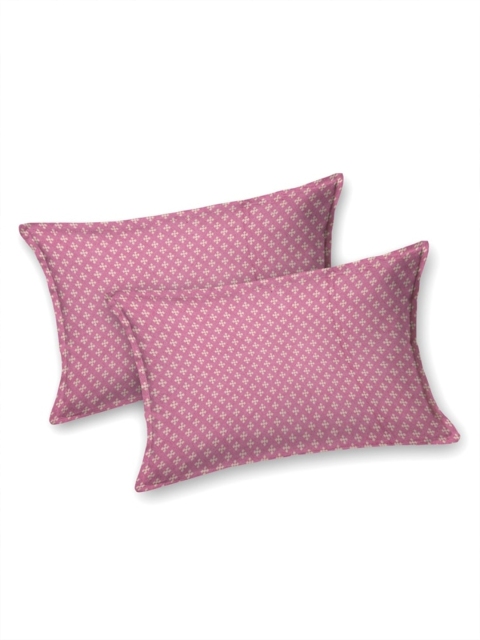 Salona Bichona Pink & White Floral Cotton 144 TC King Bedsheet With 2 Pillow Covers - Image 4