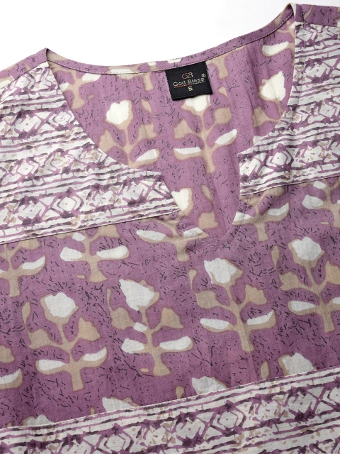 God Bless Floral Printed Puff Sleeves Pure Cotton A-Line Kurti - Image 2