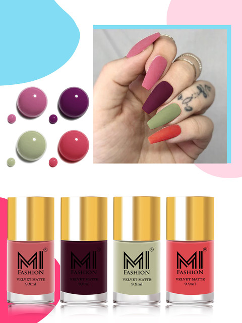 MI FASHION Set of 4 Velvet Matte Water Resistant Smooth Finish Nail Polish - 9.9 ml each