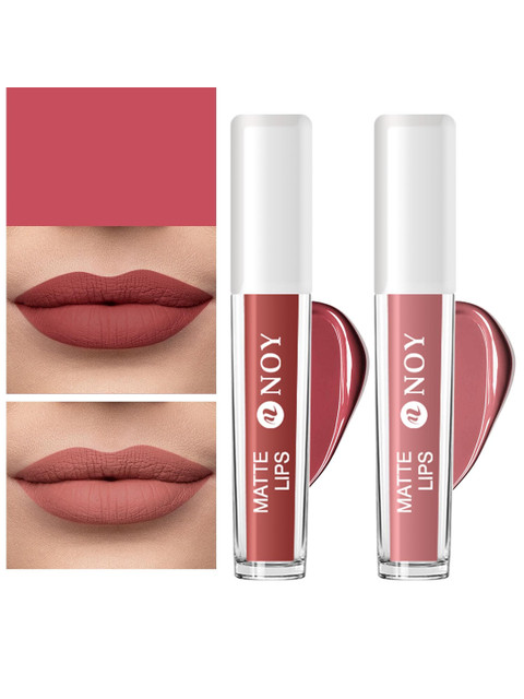 NOY Matte Lips Set Of 2 Lightweight Liquid Lipstick - 4ml Each - Brown Nude 21-Nude 22