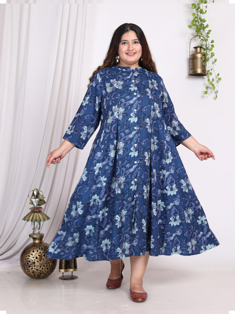 Swasti Plus Size Floral Print Midi A-Line Dress - Image 6