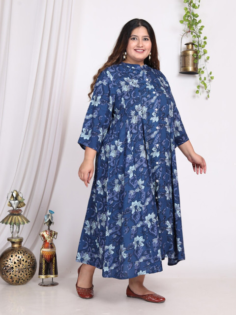 Swasti Plus Size Floral Print Midi A-Line Dress - Image 3