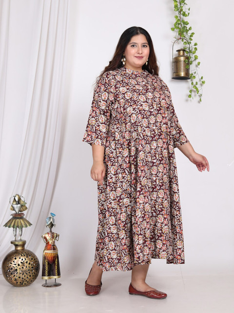 Swasti Plus Size Floral Print Midi A-Line Dress - Image 3