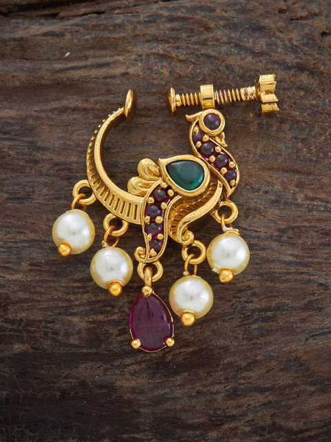 Kushal's Fashion Jewellery Gold-Plated Stone-studded Antique Nath