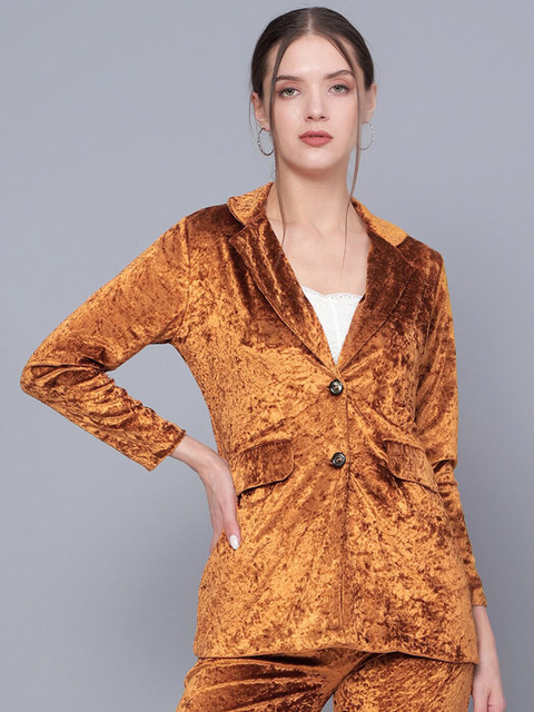 Golden Kite Notched Lapel Single Breasted Velvet Blazer