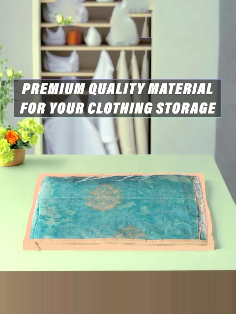 Kuber Industries 12 Pcs Beige Foldable Wardrobe Single Saree Cover Clothes Organizer - Image 5