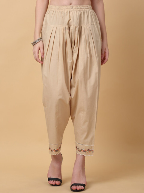 Laado - Pamper Yourself Women Embroidered Mid Rise Loose Fit Pure Cotton Salwar