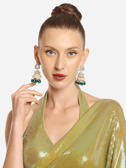 Zaveri Pearls Gold-Plated Kundan-Studded Contemporary Jhumkas - Image 4