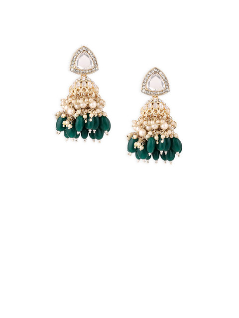 Zaveri Pearls Gold-Plated Kundan-Studded Contemporary Jhumkas - Image 3