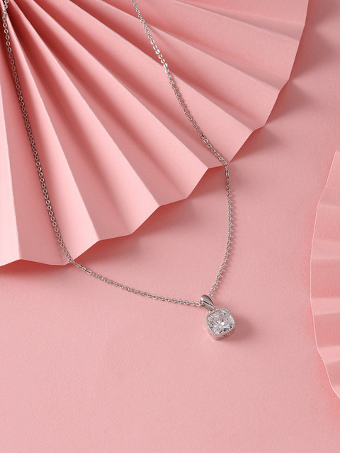 Zaveri Pearls Silver-Plated Stone-Studded Pendant With Chain