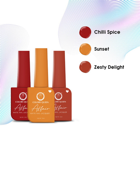 Colors Queen Affair 3-Pcs Matte Nail Lacquer- 13ml Each -Chilli Spice-Sunset-Zesty Delight - Image 5