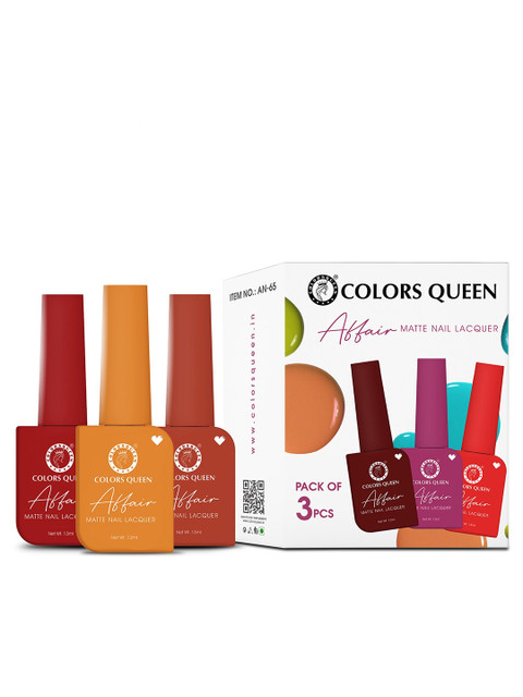 Colors Queen Affair 3-Pcs Matte Nail Lacquer- 13ml Each -Chilli Spice-Sunset-Zesty Delight - Image 4