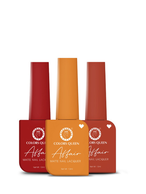 Colors Queen Affair 3-Pcs Matte Nail Lacquer- 13ml Each -Chilli Spice-Sunset-Zesty Delight - Image 3