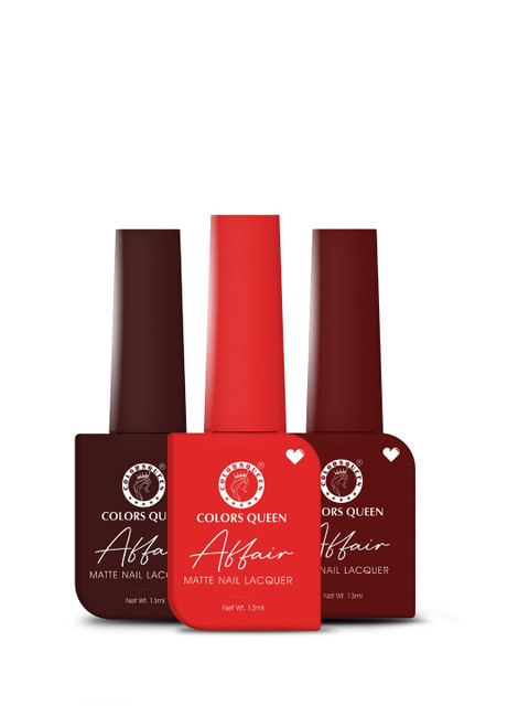Colors Queen Affair 3-Pcs Matte Nail Lacquer - 13ml Each -Red Carpet-Dark Seinna-Flamingo - Image 2