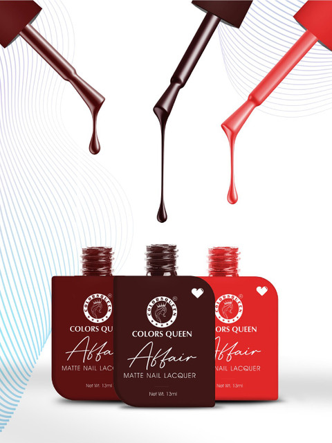 Colors Queen Affair 3-Pcs Matte Nail Lacquer - 13ml Each -Red Carpet-Dark Seinna-Flamingo - Image 3