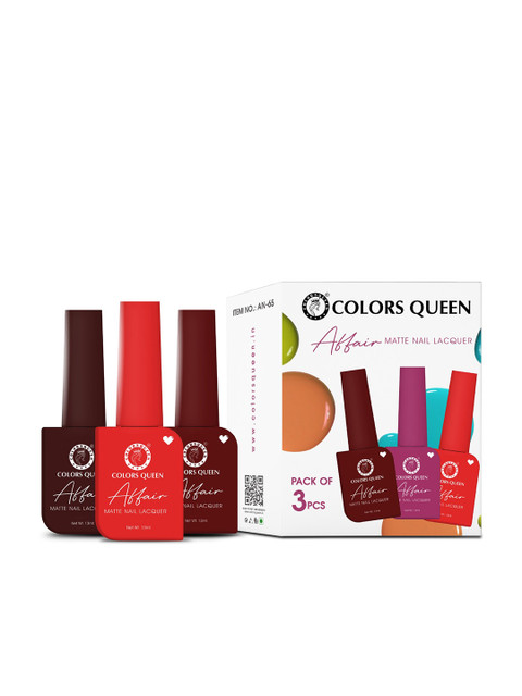 Colors Queen Affair 3-Pcs Matte Nail Lacquer - 13ml Each -Red Carpet-Dark Seinna-Flamingo - Image 4