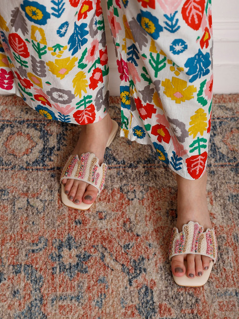 Shezone Embellished Open Toe Flats