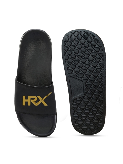 HRX by Hrithik Roshan Men Black & Gold Toned Brand Logo Printed Sliders - Image 6