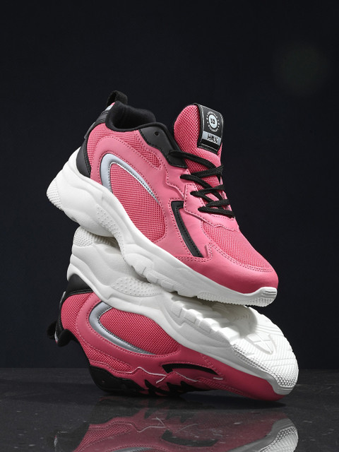HRX by Hrithik Roshan Women Pink & White Textured Chunky Sneakers