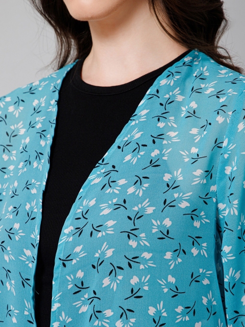 PURYS Floral Printed Longline Open Front Shrug - Image 2