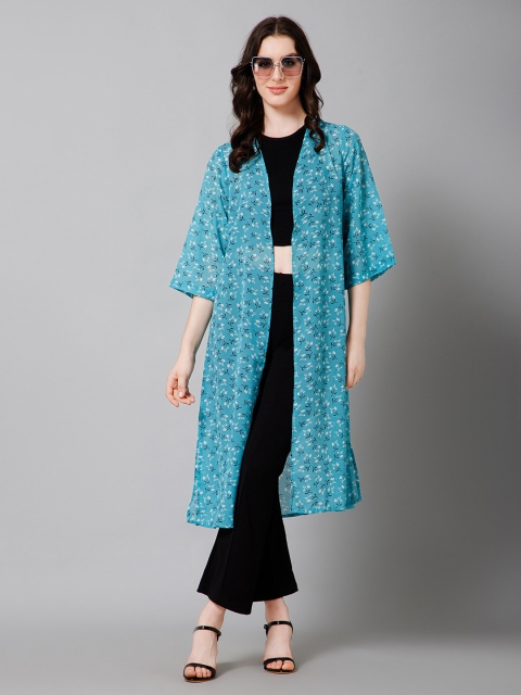 PURYS Floral Printed Longline Open Front Shrug - Image 7