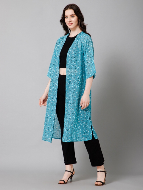 PURYS Floral Printed Longline Open Front Shrug - Image 4