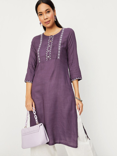 max Ethnic Motifs Yoke Design Round Neck Straight Kurta