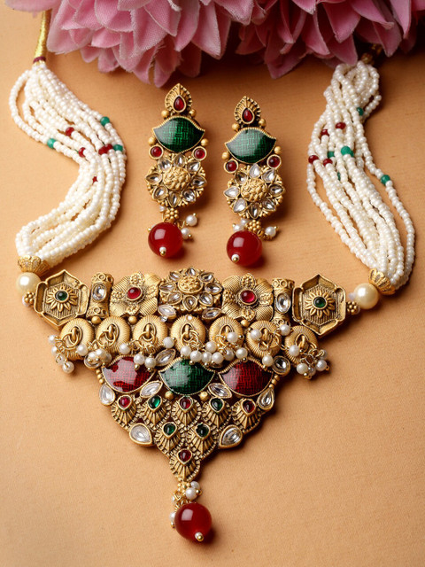 ADIVA Gold Plated & Kundan Studded Jewellery Set