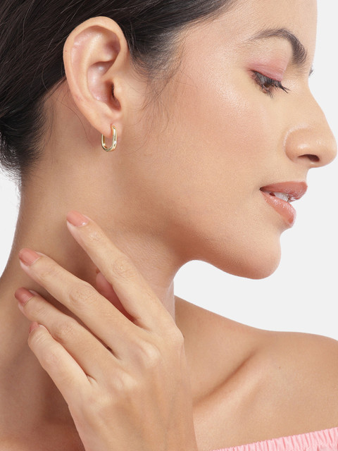 Carlton London Women Gold-Plated CZ Studded Hoop Earrings - Image 6