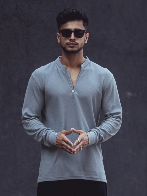 Maniac Mandarin Collar Cotton Slim Fit T-shirt