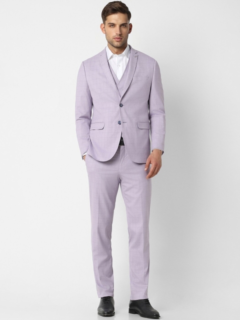 Van Heusen Men Checked Single-Breasted Three-Piece Slim-Fit Formal Suit