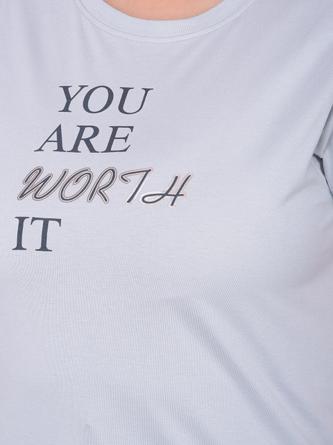 Club York Plus Size Typography Printed Cotton T-shirt - Image 2