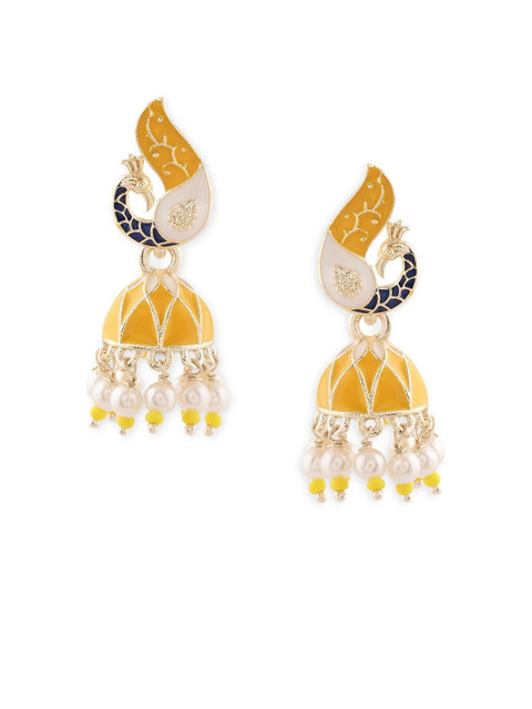 Buy Zaveri Pearls Gold Plated Artificial Beads Studded Meenakari Jhumkas - - Accessories for Women - Image 3