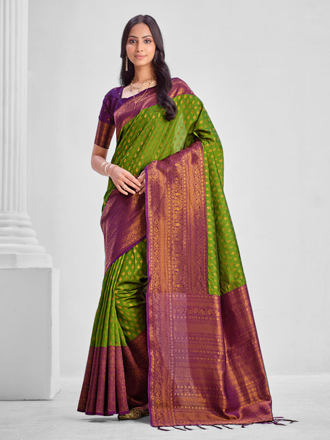 Sangria Ethnic Motifs Woven Design Zari Saree - Image 4